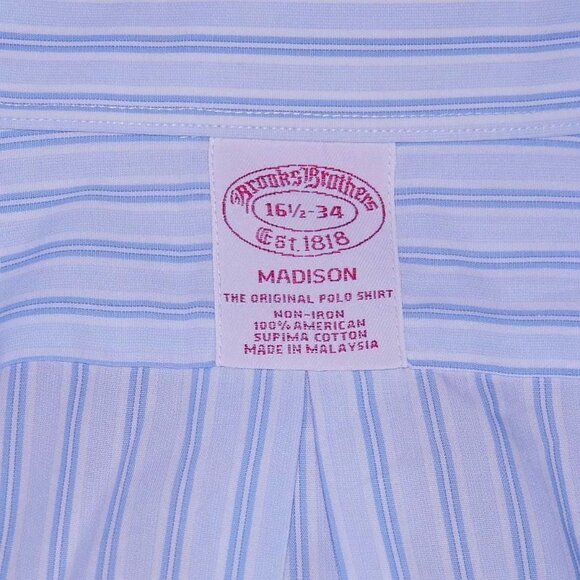 Brooks Brothers MADISON NON IRON SUPIMA COTTON Men's Striped Dress Shirt 16.5x34 - Picture 1 of 4